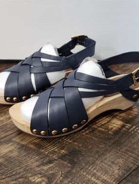 Jax & Bard Jewell Navy Leather Woven Clog Sandals, Size 36, NWOT